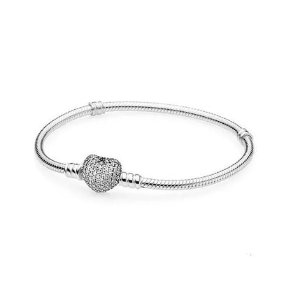Hot Selling Fashion 925 Sterling Silver Heart Flower Round Clasp Snake Chain Bracelet Bracelets For Bead Charm Jewelry Marking