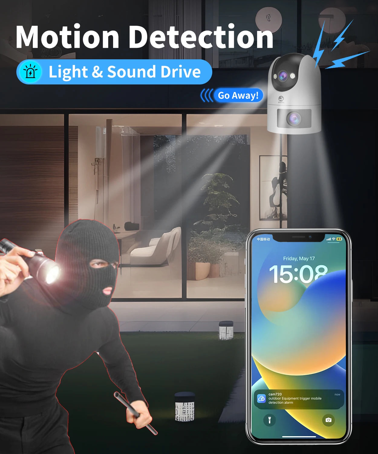 JOOAN 4K Outdoor WiFi Surveillance Camera Dual Lens External 5G Wifi IP Cameras Auto Tracking Security PTZ Cam CCTV Audio Video