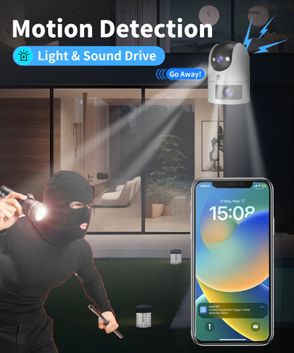 JOOAN 4K Outdoor WiFi Surveillance Camera Dual Lens External 5G Wifi IP Cameras Auto Tracking Security PTZ Cam CCTV Audio Video