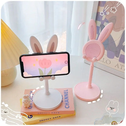 O suporte de telefone móvel de coelho fofo pode levantar e ajustar os acessórios do telefone de mesa suporte de telefone aperto do telefone