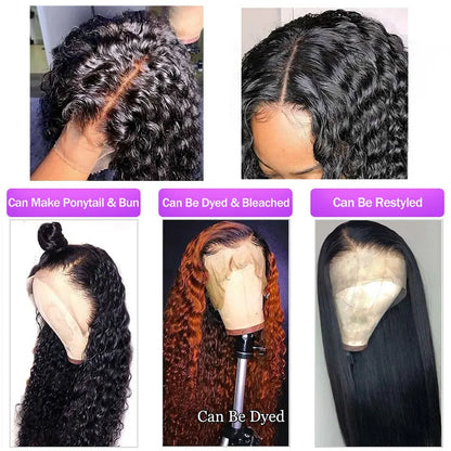 Water Wave 100% Brazilian Curly Hair 13x4 Lace Front Wig 100% Real Human Hair Wigs Natural Color Wigs For Black Women Super Deal