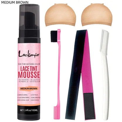 LOCKMIO Natural Lace Tint Spray Dyed Foam Mousse for Women 100ML Wigs Mesh Skin-fitting Invisible Colorant Cosplay Wig Dye Mist