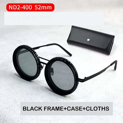 ND2-400 9 Level Adjustable Dimming Polarized Fishing Round Men Sunglasses Vintage Punk Driving Sunglasses Gift Hard Case