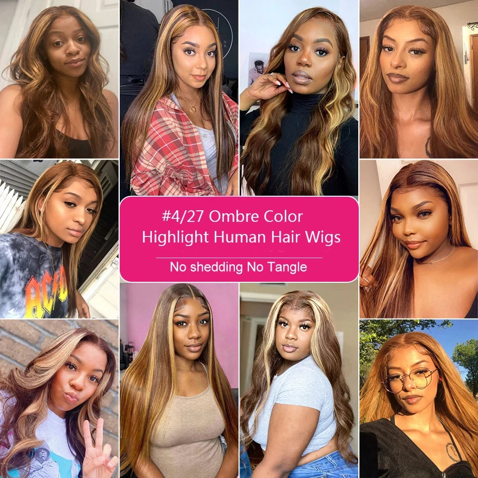 Finros Highlight Wig 13x6 Hd Lace Frontal Wig Straight Blonde Lace Front Wigs Human Hair 100% Honey  Brown Colored Wig For Women