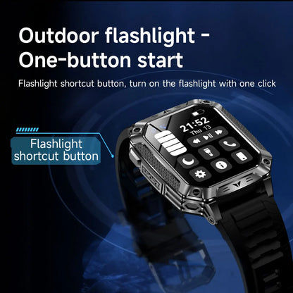 Robust military smart watch 1400Mah battery fitness tracking 10ATM waterproof tactical sports flashlight men's phone watch