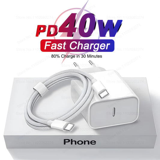 PD 40W Fast Charger For iPhone 16 15 11 12 13 14 Pro Max Plus iPad Air Fast Charging Cable USB C Type C Data Line Phone Charger