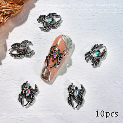 10pcs Halloween Spider Rhinestone 3D Alloy Retro Punk Spider Nail Charms Halloween Nail Art Jewelry Gems for Manicure Decoration