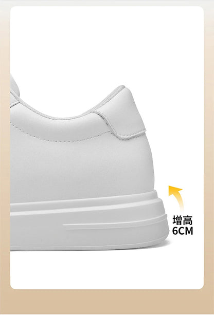 Men's invisible height increasing board shoes leather casual shoes white shoes tie youth white sports shoes