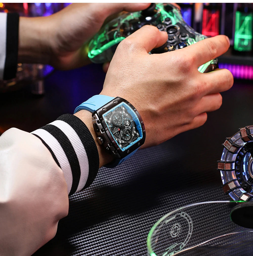 CURREN Fashion men watch brand unique square design luxury quartz sports tape watches men waterproof