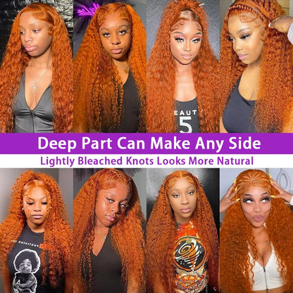 13x6 Water Wave Orange Ginger Lace Front Wig Human Hair 30 38 Inch 13x4 Deep Wave Lace Front Wigs Orange Curly Human Hair Wig