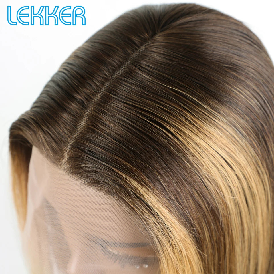 Lekker Highlight Blonde Short Straight Bob 13x6x1 Lace Front Human Hair Wigs For Women Brazilian Remy Hair Colored Glueless Wigs