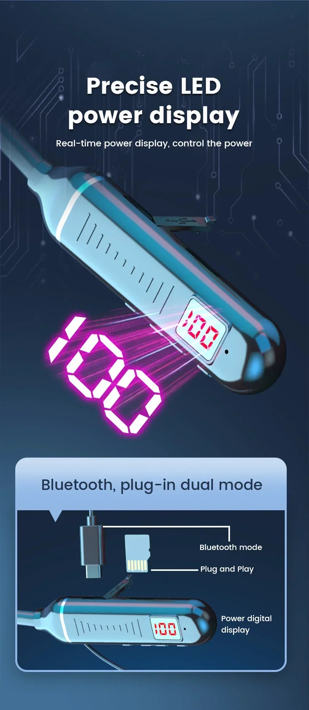 Bluetooth 5.2 Earphones Neckband Headphones TWS Wireless Headsets HiFi Stereo LED Digital Display Dual Mode Waterproof Earbuds