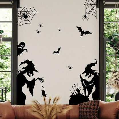 Large Halloween Window Sticker Decoration - Terror Witches, Ghosts, Bats, and Spider Webs Electrostatic Adsorption Stickers
