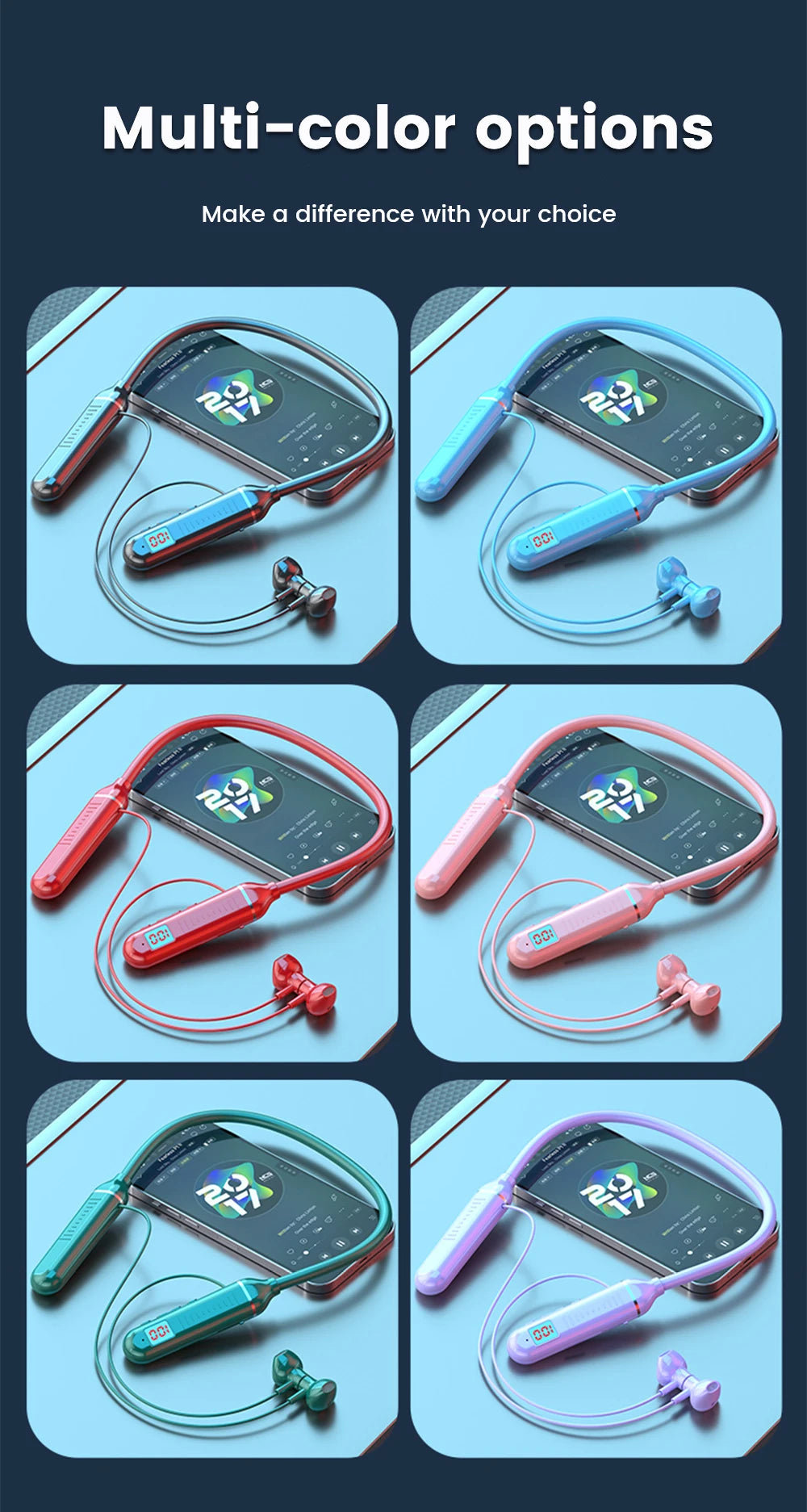 K58 Wireless Earphones Bluetooth 5.3 Neckband Headphones Gaming LED Display HIFI Headset Sports TWS Earbuds With Mic TF Card