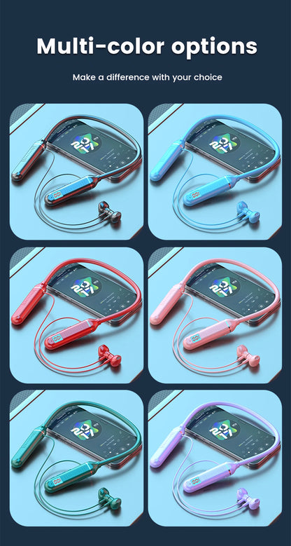 K58 Wireless Earphones Bluetooth 5.3 Neckband Headphones Gaming LED Display HIFI Headset Sports TWS Earbuds With Mic TF Card