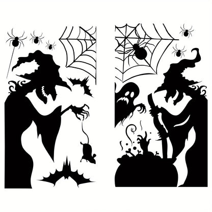 Large Halloween Window Sticker Decoration - Terror Witches, Ghosts, Bats, and Spider Webs Electrostatic Adsorption Stickers