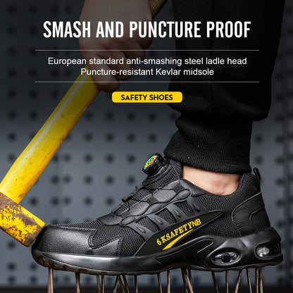 Men Rotating Button Safety Shoes Steel Toe Work Sneakers Indestructible Shoes Puncture-Proof Work Boots Air Cushion Safety Shoes