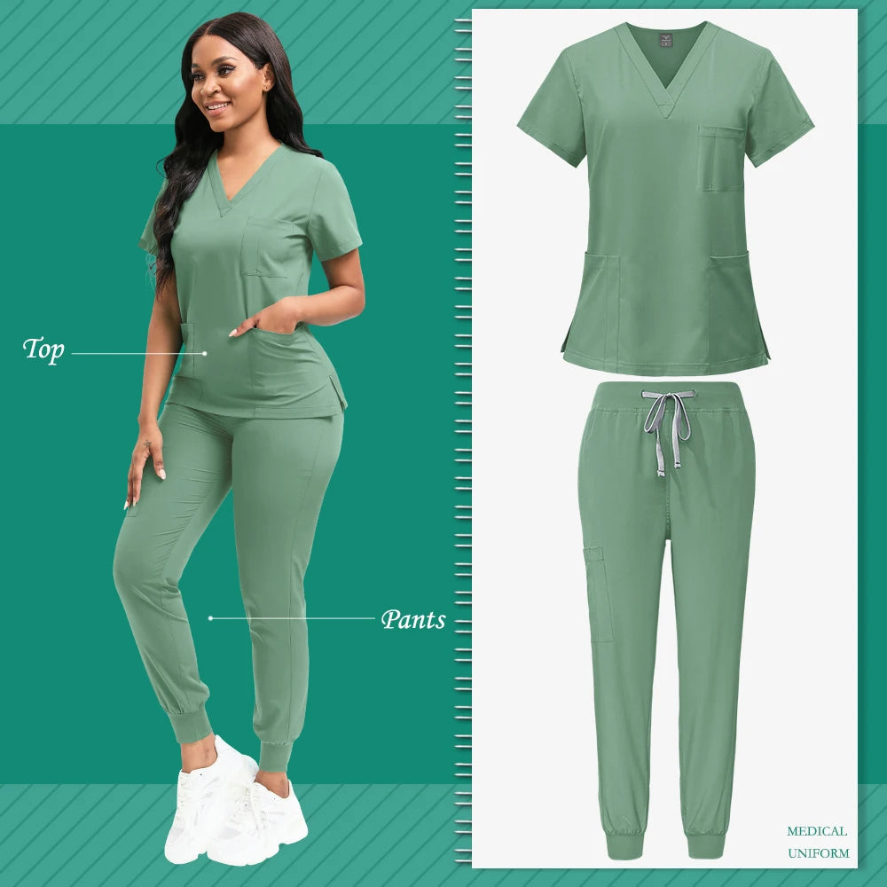 Cleaning Uniform for Women Nursing Scrub Top Pants Medical Suit Pediatric Nanny Work Wear Operating Room Surgical Gown Wholesale