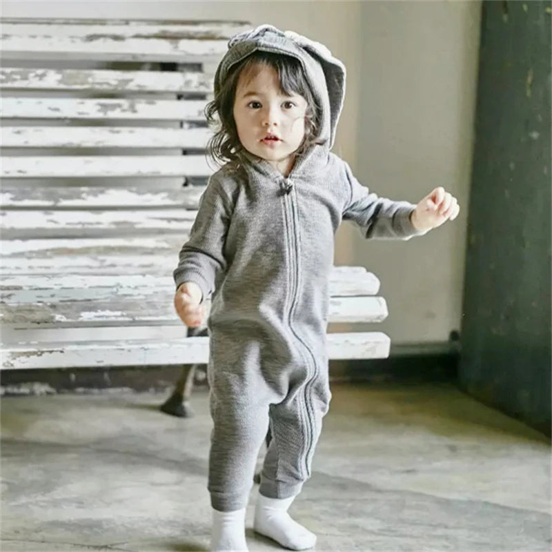 Bunny Baby Romper Long Ears Infant Boy Girl Adorable Animal Rompers Jumpsuit Toddler  Kids Knitted Autumn Rabbit Outift Hooded