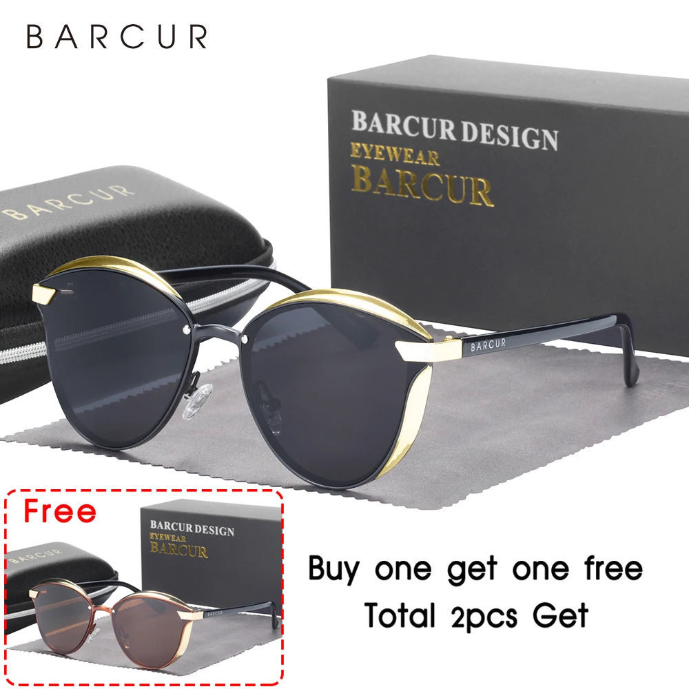 BARCUR Style Polarized Sunglasses For Women Catmore Round Sun Glass Ladies Woman Eyewear Accessory UVAB Protection
