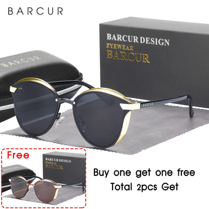 BARCUR Style Polarized Sunglasses For Women Catmore Round Sun Glass Ladies Woman Eyewear Accessory UVAB Protection