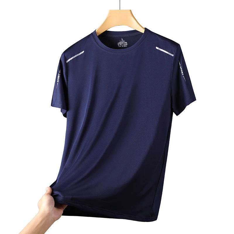 Men's Running Quick Drying T-shirts Breathable Hiking Fishing Tees Soft Elasticity Outdoor Sports Short Shirt Summer