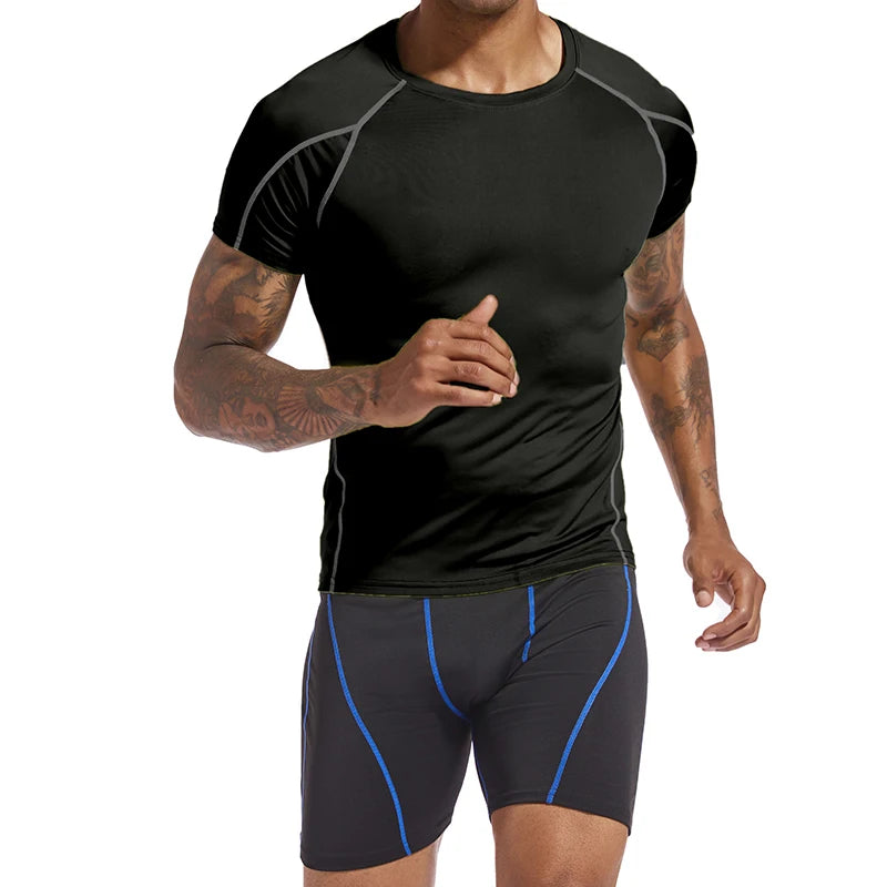 Summer Men Running T Shirt Sportswear Male Elastic T-shirt Gym Fitness Tops Tee Athletic Tights Sport Compression T Shirt Men
