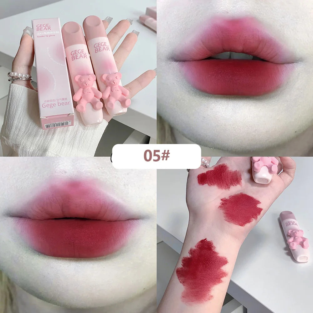 Gegebear Bear Lip Glaze Matte Velvet Lipstick Long-lasting Whitening Lip Cream Lip Mud