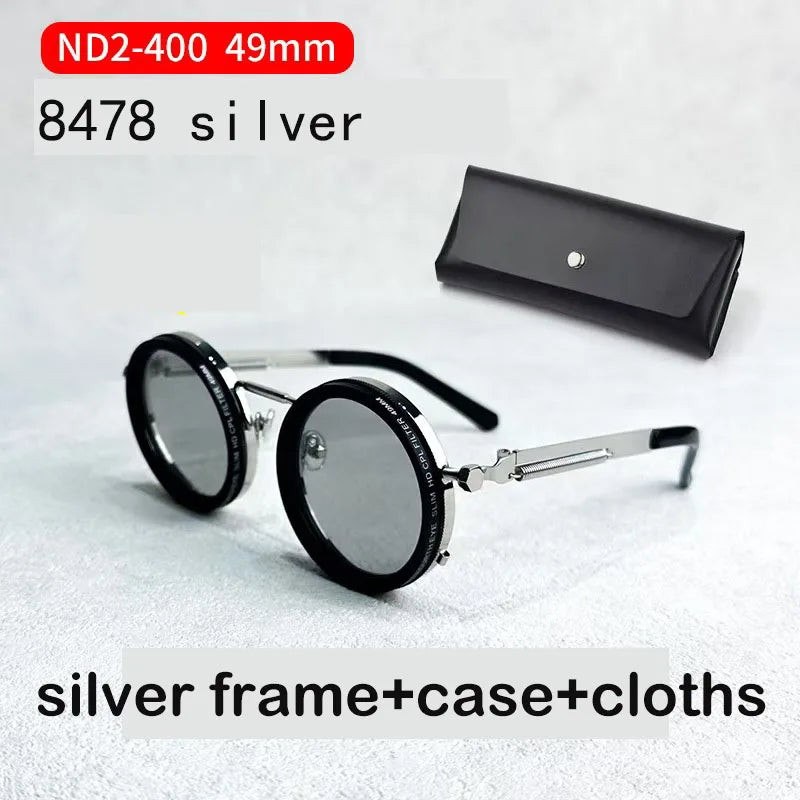 ND2-400 9 Level Adjustable Dimming Polarized Fishing Round Men Sunglasses Vintage Punk Driving Sunglasses Gift Hard Case