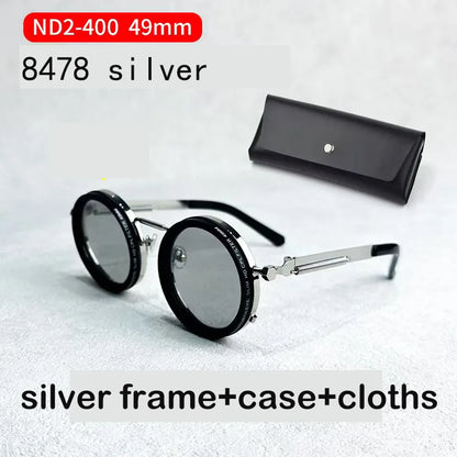 ND2-400 9 Level Adjustable Dimming Polarized Fishing Round Men Sunglasses Vintage Punk Driving Sunglasses Gift Hard Case