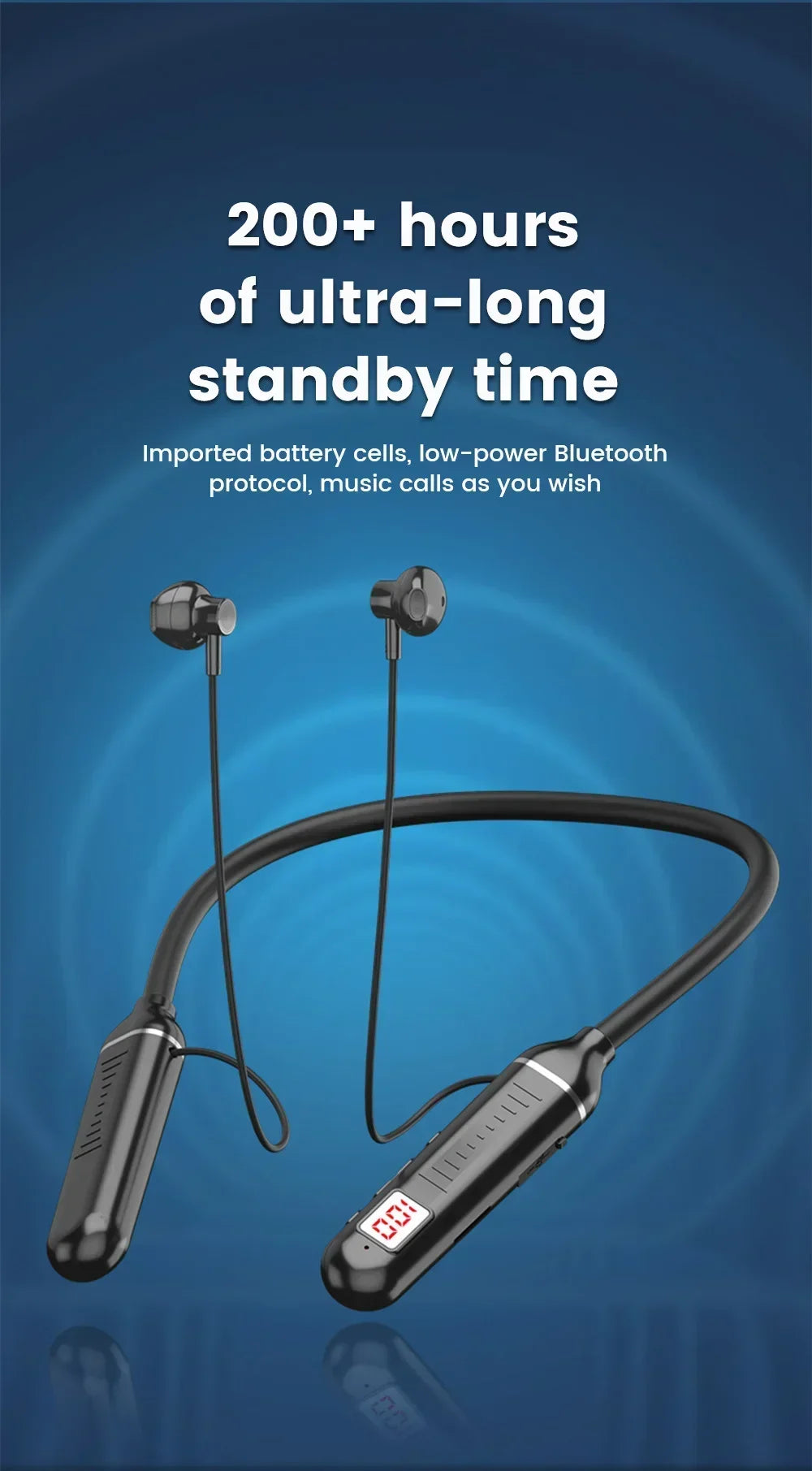 Bluetooth 5.2 Earphones Neckband Headphones TWS Wireless Headsets HiFi Stereo LED Digital Display Dual Mode Waterproof Earbuds
