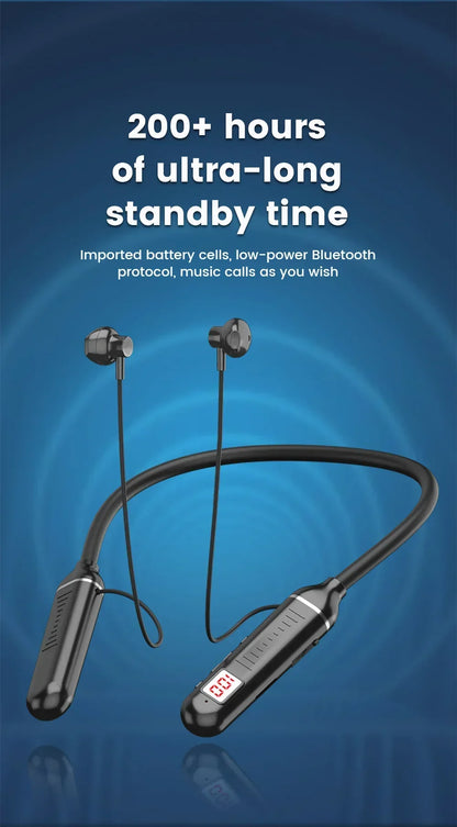 Bluetooth 5.2 Earphones Neckband Headphones TWS Wireless Headsets HiFi Stereo LED Digital Display Dual Mode Waterproof Earbuds