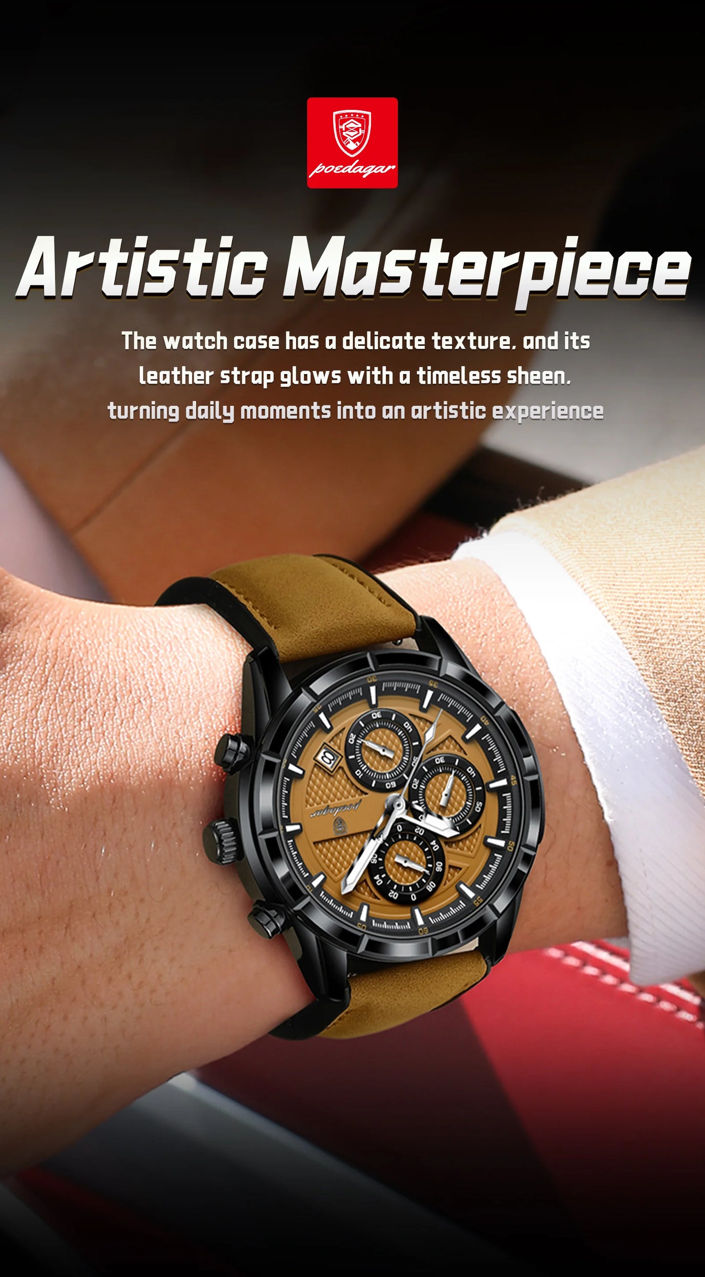 POEDAGAR Luxury Top Men Wristwatch Quartz Original Leather Men's Watches Date Chronograph Waterproof Luminous Man Watch Male+Box