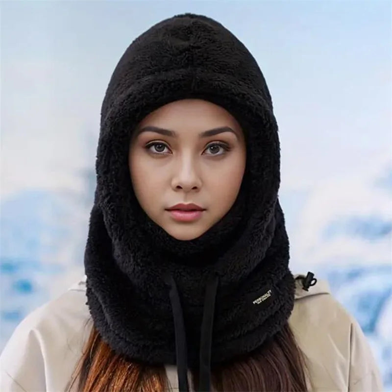 Women 3 in 1 Winter Thickened Beanie Warm Hat Scarf Facewear Set for Outdoor Riding Snowboarding Ski Windproof Cold Proof Caps