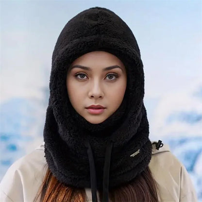Women 3 in 1 Winter Thickened Beanie Warm Hat Scarf Facewear Set for Outdoor Riding Snowboarding Ski Windproof Cold Proof Caps