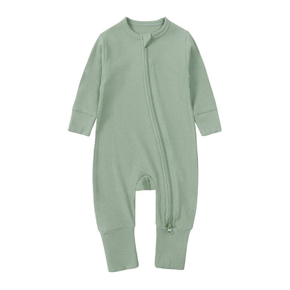 2025 Bamboo Fiber Baby Boys Girls Romper Newborn Bodysuit Long Sleeve Zipper Solid Infant Jumpsuit Toddler Clothes for 0-24M