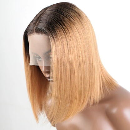 Lekker Highlight Blonde Short Straight Bob 13x6x1 Lace Front Human Hair Wigs For Women Brazilian Remy Hair Colored Glueless Wigs