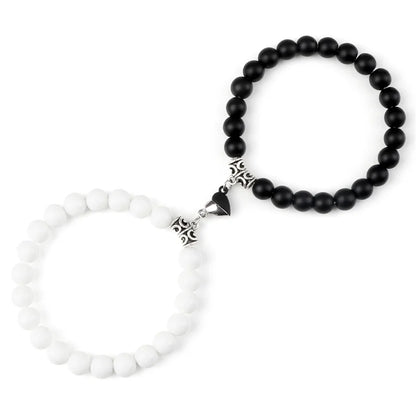Hot Sale 2Pcs/Set Beads Bracelet For Lovers Natural Stone Distance Heart Magnet Couple Bracelets Friendship Fashion Jewelry Gift