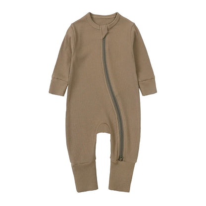 2025 Bamboo Fiber Baby Boys Girls Romper Newborn Bodysuit Long Sleeve Zipper Solid Infant Jumpsuit Toddler Clothes for 0-24M
