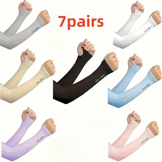 7 pairs of sun and shade arm covers, arm guards, fashionable sleeves, UV resistant arm covers, suitable for cycling and driving,