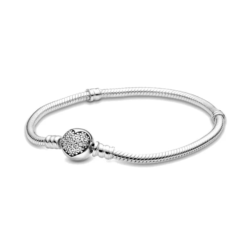 Hot Selling Fashion 925 Sterling Silver Heart Flower Round Clasp Snake Chain Bracelet Bracelets For Bead Charm Jewelry Marking