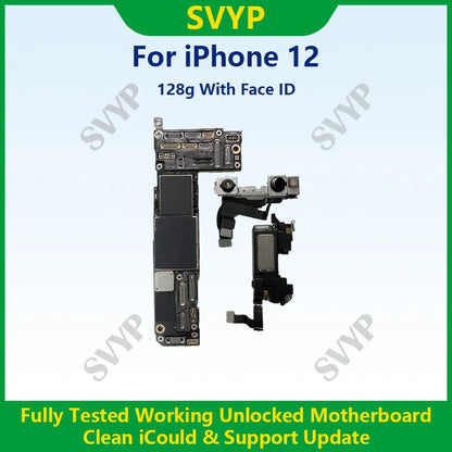 Fully Tested Authentic Motherboard For iPhone 12 64g/128g/256g Unlocked Mainboard With Face ID Cleaned iCloud Support Update