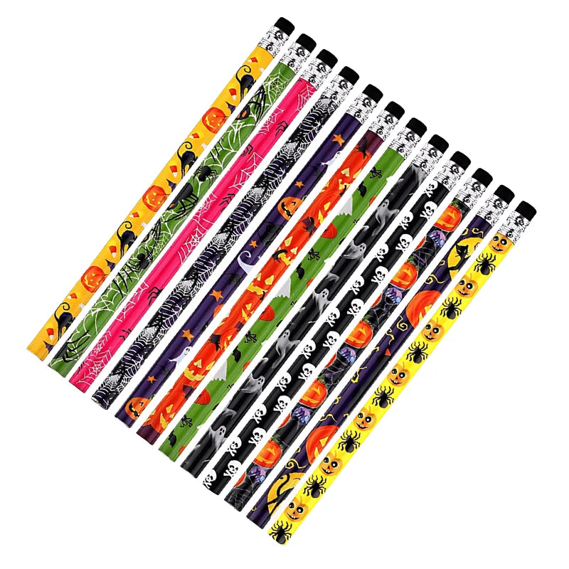 12~36pcs Halloween Style Pencils Random Design HB Pencil Cartoon Eraser Halloween Themed Stationery Students Gift Boys Girls ZYF