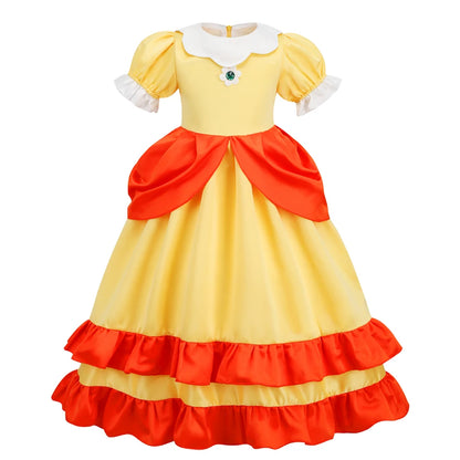 Game Princess Daisy Cosplay Costume Girls Cute Lolita LED Light Flashing Dress Fancy Halloween Carnival Wig Uniforms Clothing