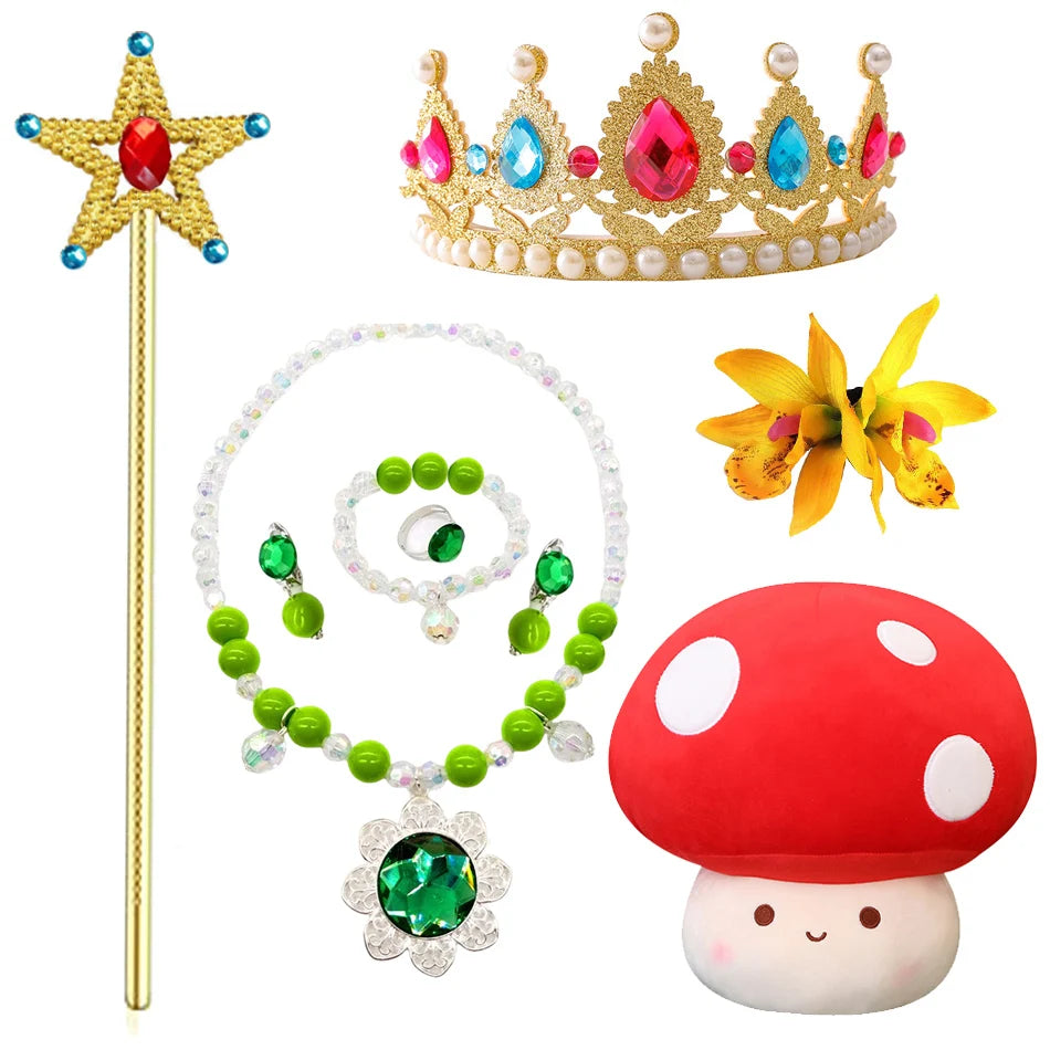 Game Princess Daisy Cosplay Costume Girls Cute Lolita LED Light Flashing Dress Fancy Halloween Carnival Wig Uniforms Clothing