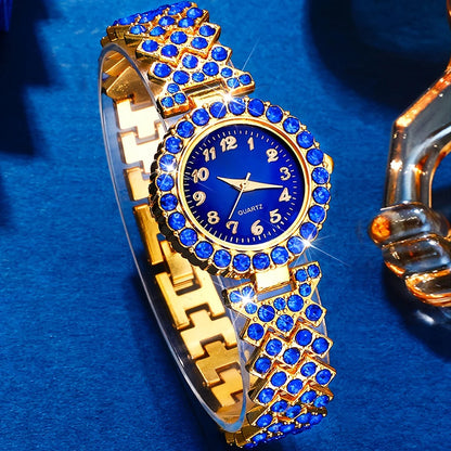 6pcs/set Women's Luxury Rhinestone Quartz Watch Elegant Fashion Analog Wrist Watch & Synthetic Gem Jewelry Set, Gift For Mom Her