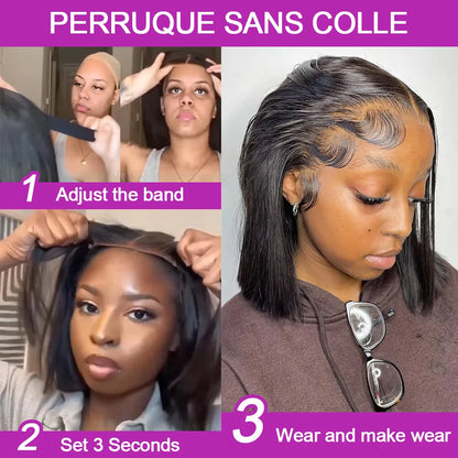 100% Human Hair Wig Glueless Braided Closure Hd Lace Frontal Wig Pre Cut Vietnamese Straight Short Bob Lace Front Wig for Women