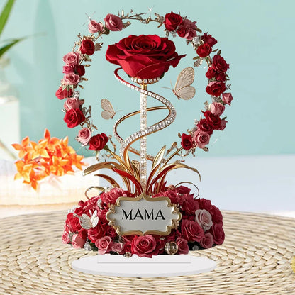 Ornamento acrílico 2d rosa vermelha mãe padrão rosas mãe plana elegante mesa decora filial criança para mãe presentes