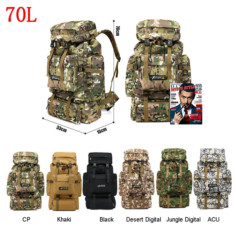 70L Tactical Camping Bag Backpack Mountaineering For Men Travel Outdoor Sport Molle Rucksack Hunting Shoulder Luggage Large Bag