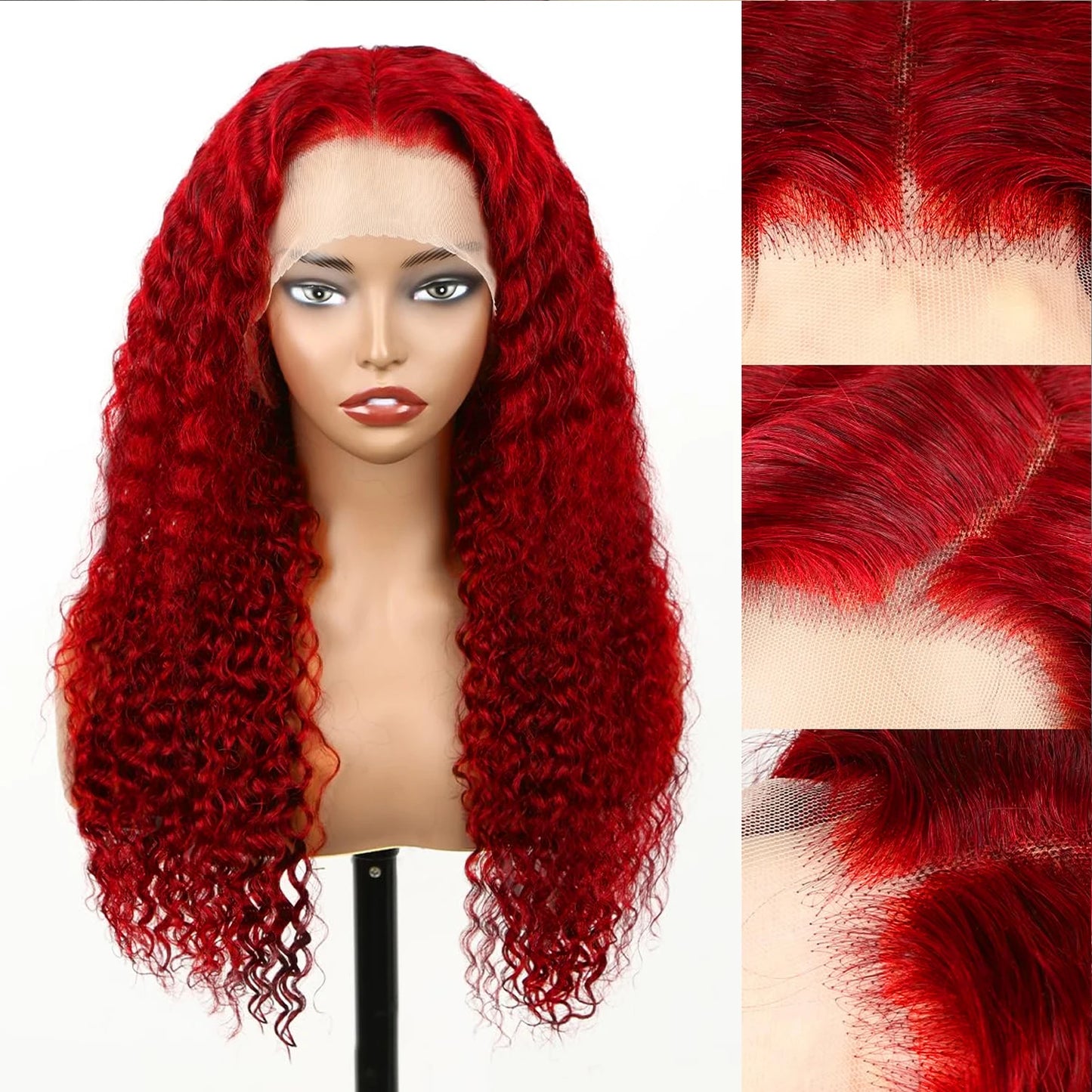 Red Wigs for Women Long Curly Wavy Wig Side Part Heat Resistant for Halloween Costume Cosplay Use HD Lace Front Wigs Human Hair